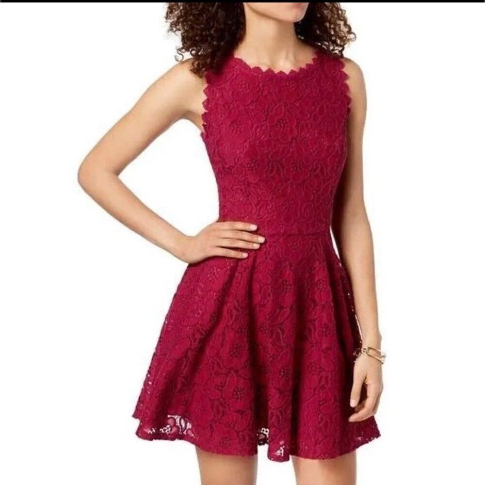 Jodi Kristopher Girls Fit and Flare Burgandy Lace Dress Size 1 juniors NWT